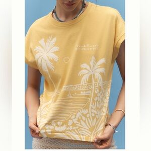 🌞 ANTHROPOLOGIE Wild Fever Studio Muscle Boxy Graphic Tee French Riviera Yellow